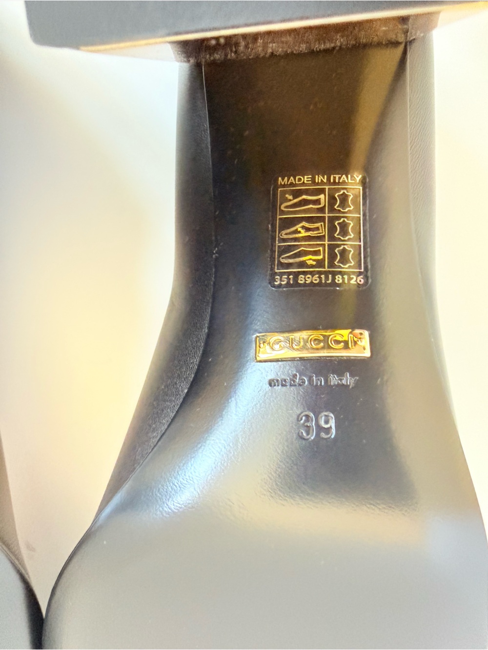 Gucci Malaga Kid Leather baby Horsebit Pumps Black Gold Block Heel EU 39 New - Picture 11 of 11